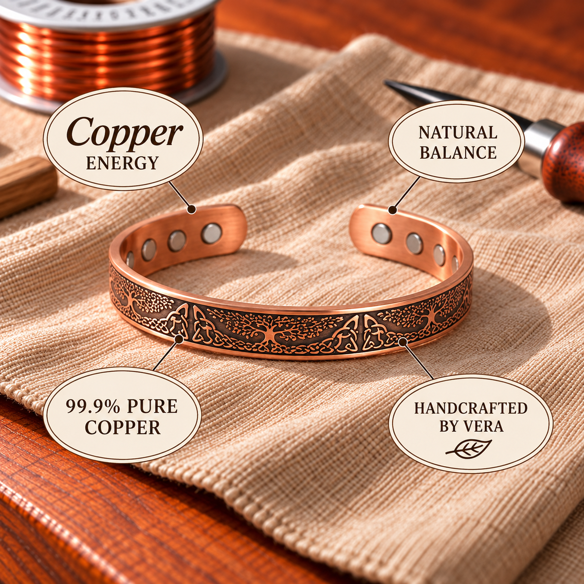Copper Soul Tree of Life Bangle Bracelet
