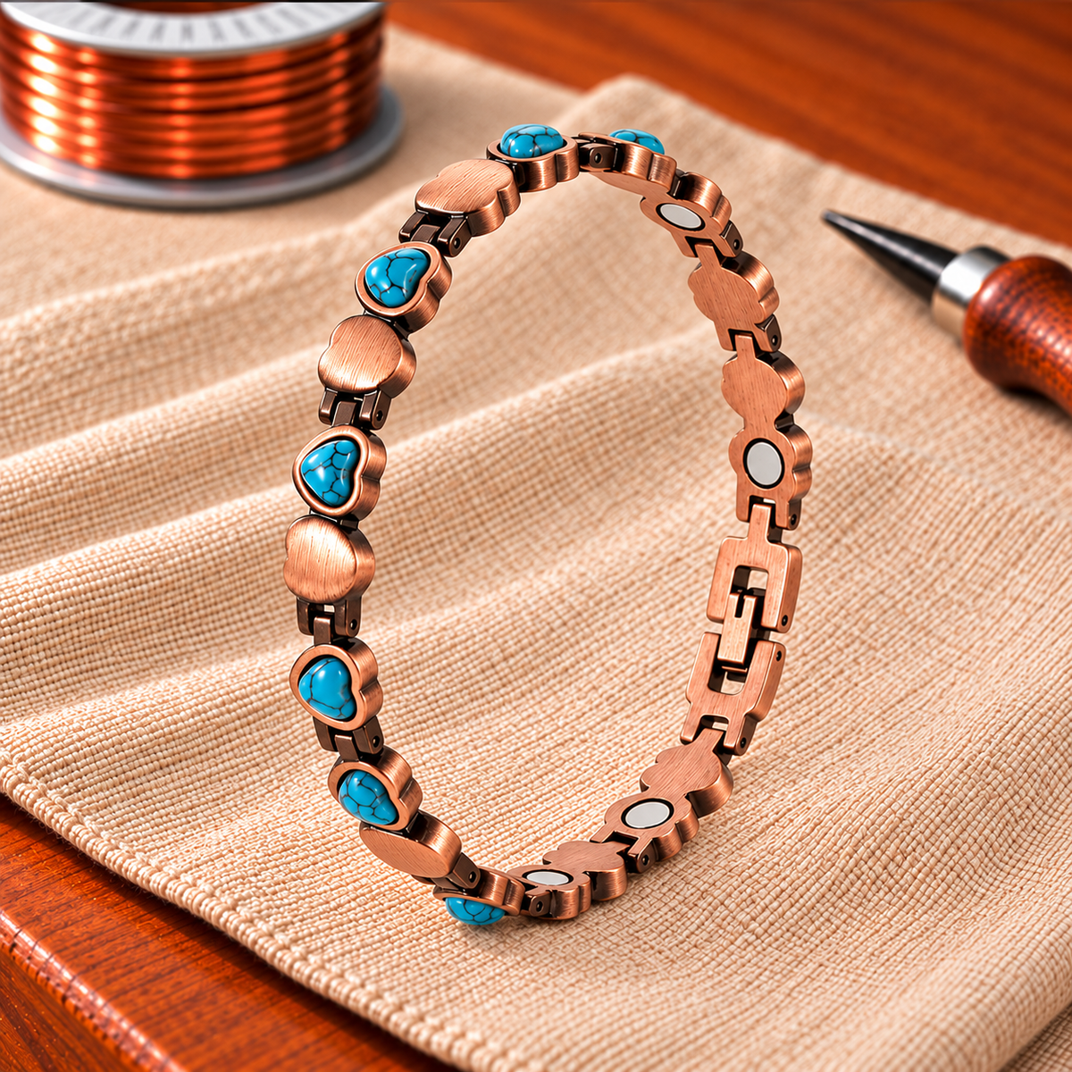 Copper Soul Aqua Heart Bracelet