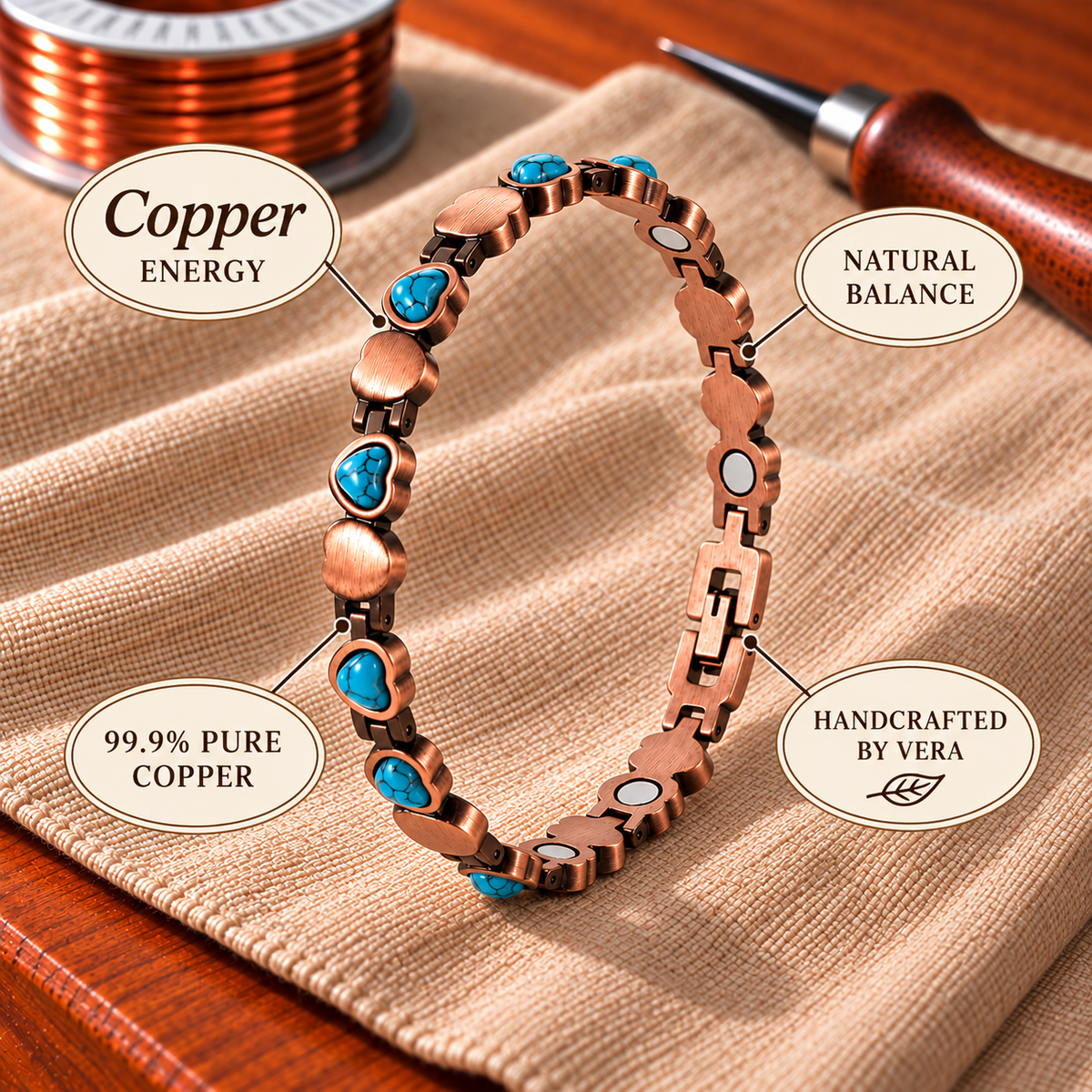 Copper Soul Aqua Heart Bracelet