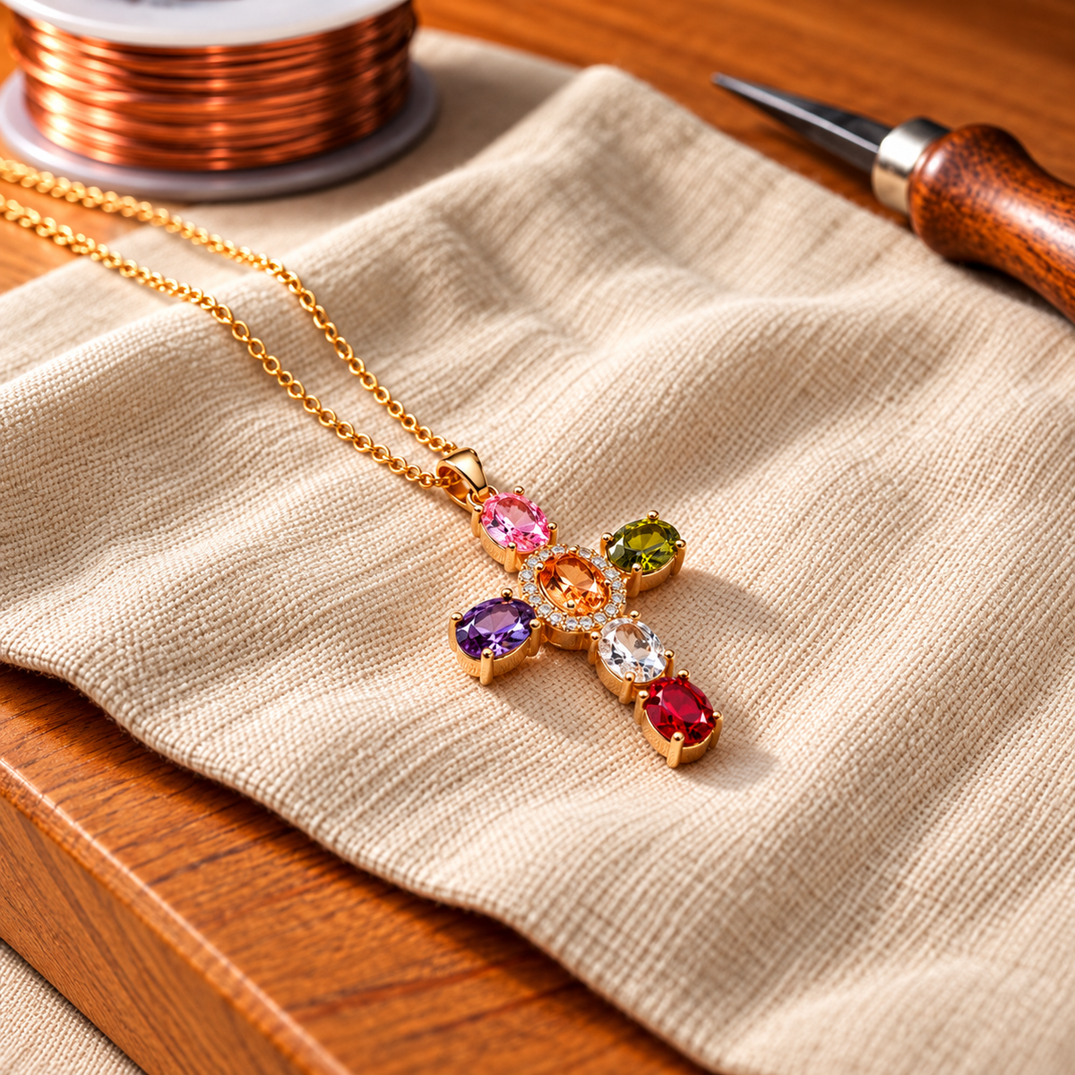 Copper Soul Cross Copper Zircon-laid Pendant with Chain