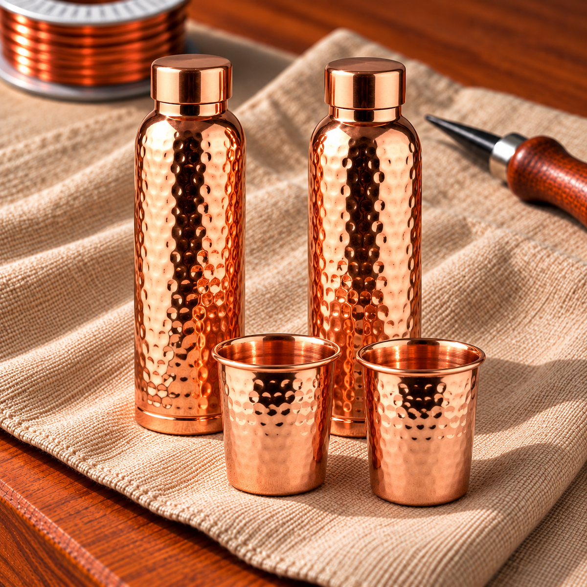 Copper Soul Hammered Copper Gift Set – 2 Bottles & 2 Mugs