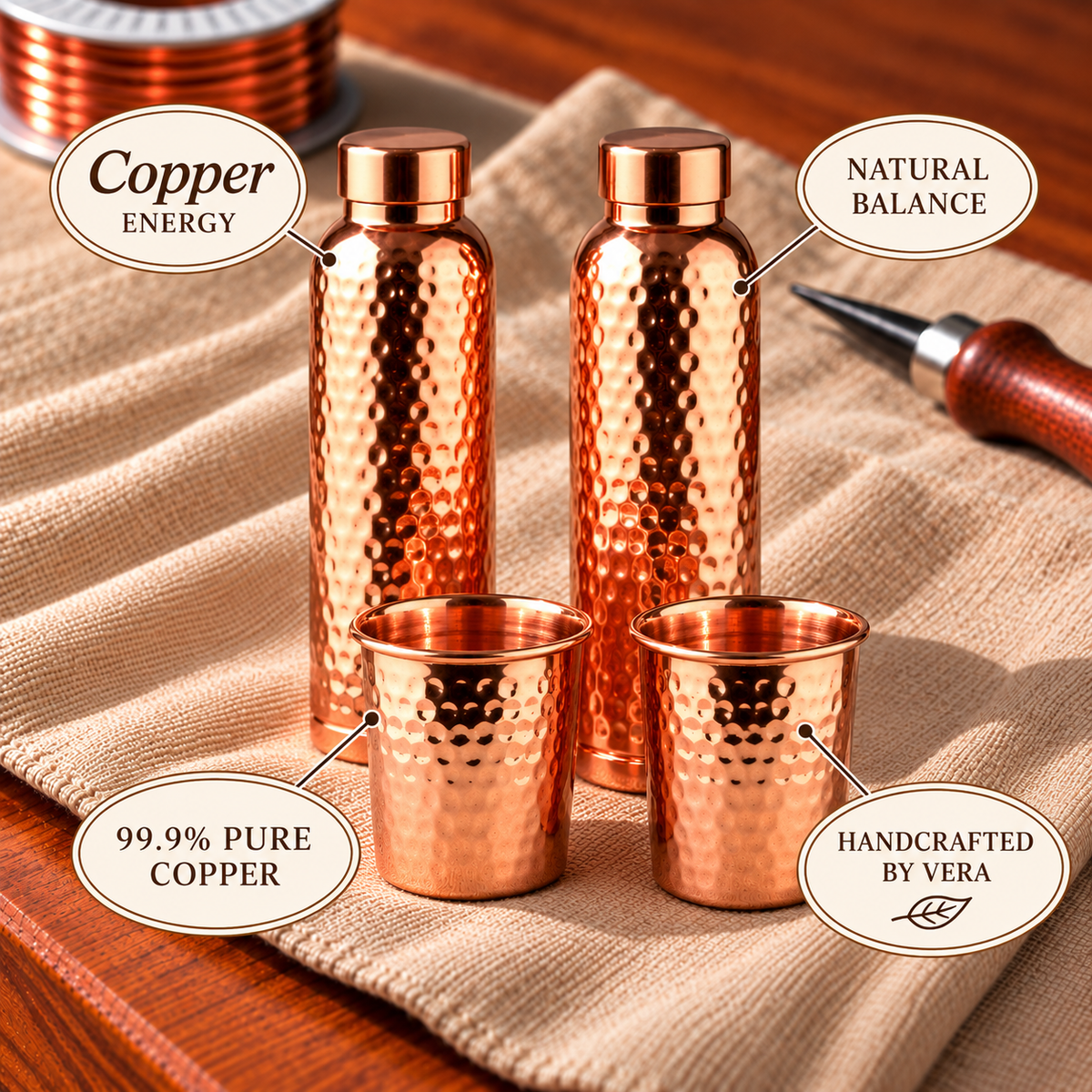Copper Soul Hammered Copper Gift Set – 2 Bottles & 2 Mugs