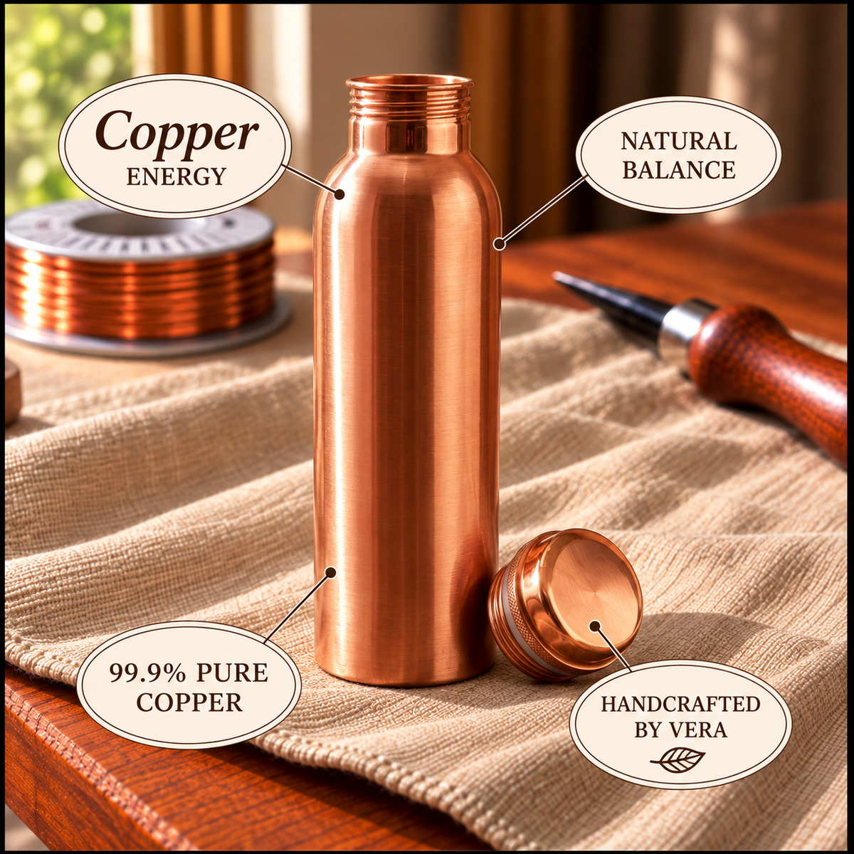 Copper Soul Elegant Pure Copper Water Bottle
