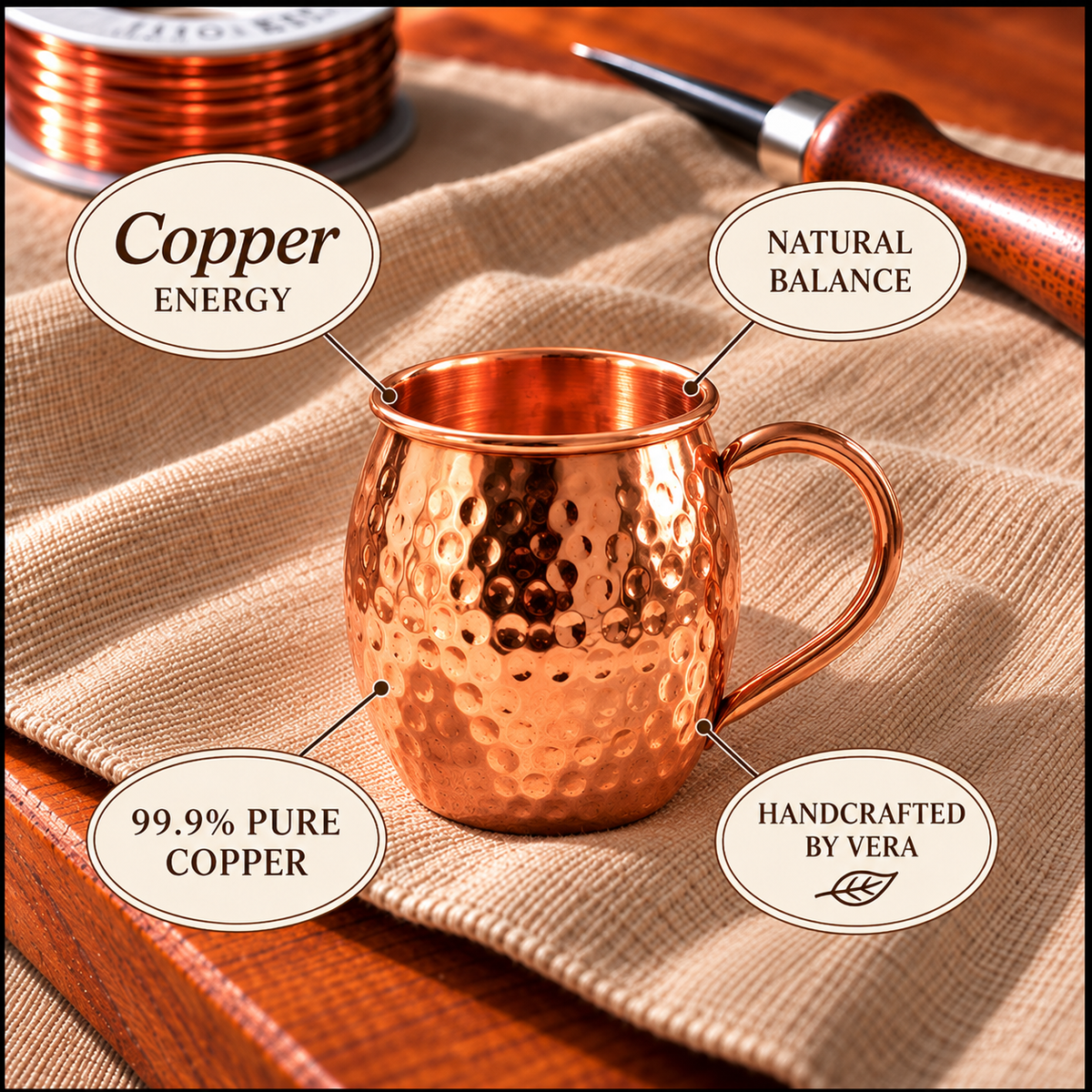 Copper Soul Elegant Copper Bottle – 900ml